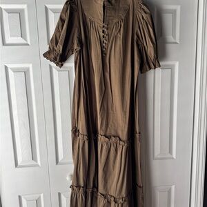 Pomander Place Brown Ruffled Tiered Maxi Sundress